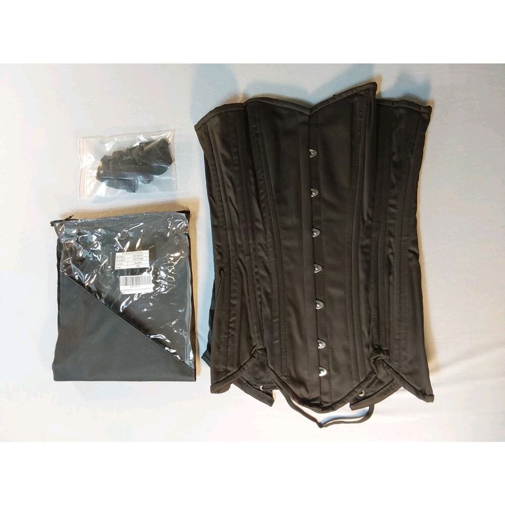 XS Black 100% Cotton Overbust Corset Boned, Laced, With Straps #G75